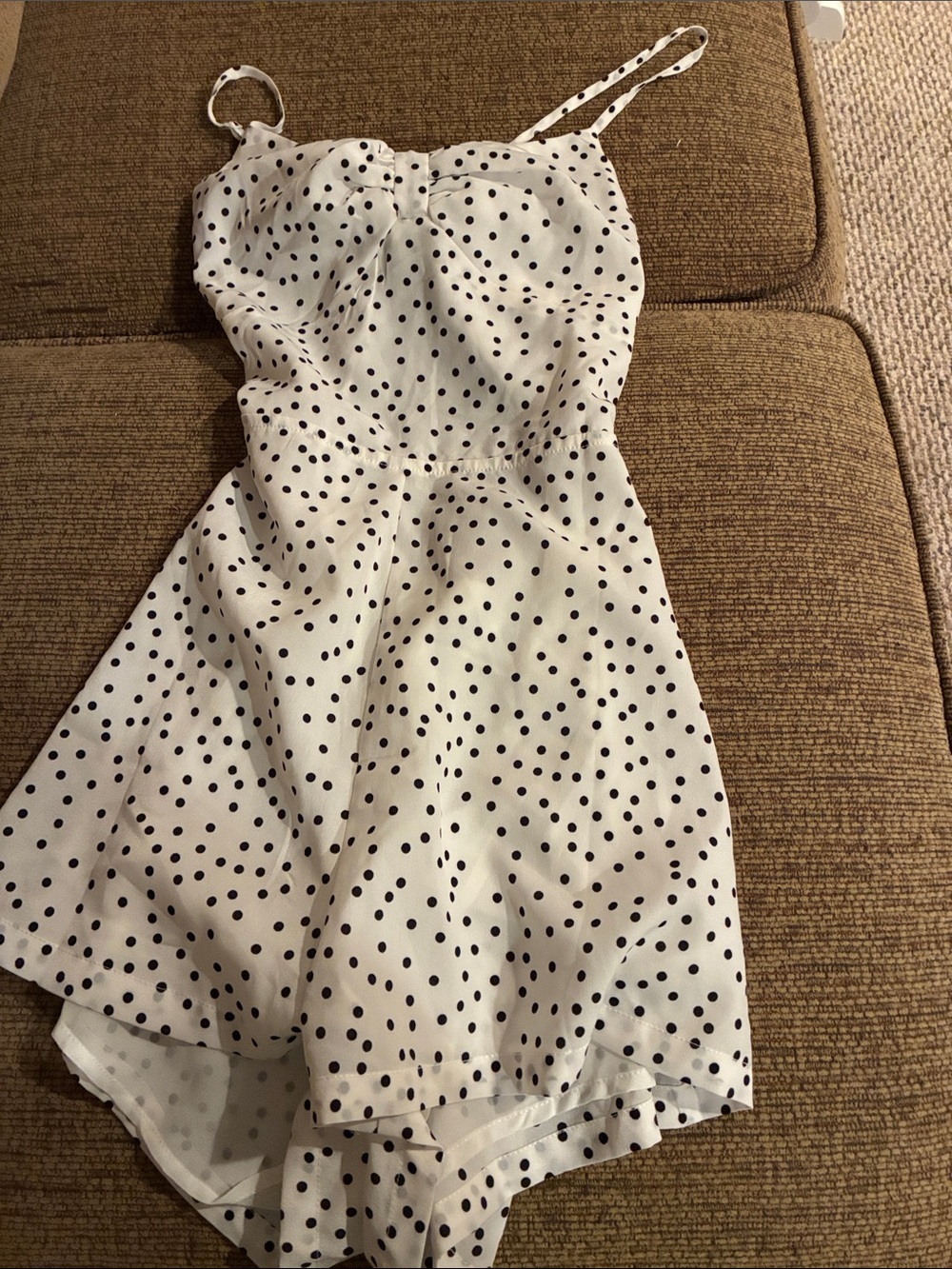 SHEIN White and Black Polka Dot Spaghetti Strap Romper